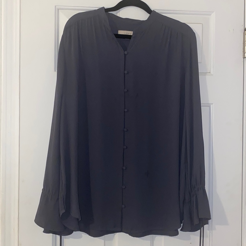Loft Flowy Button down blouse with bell sleeves